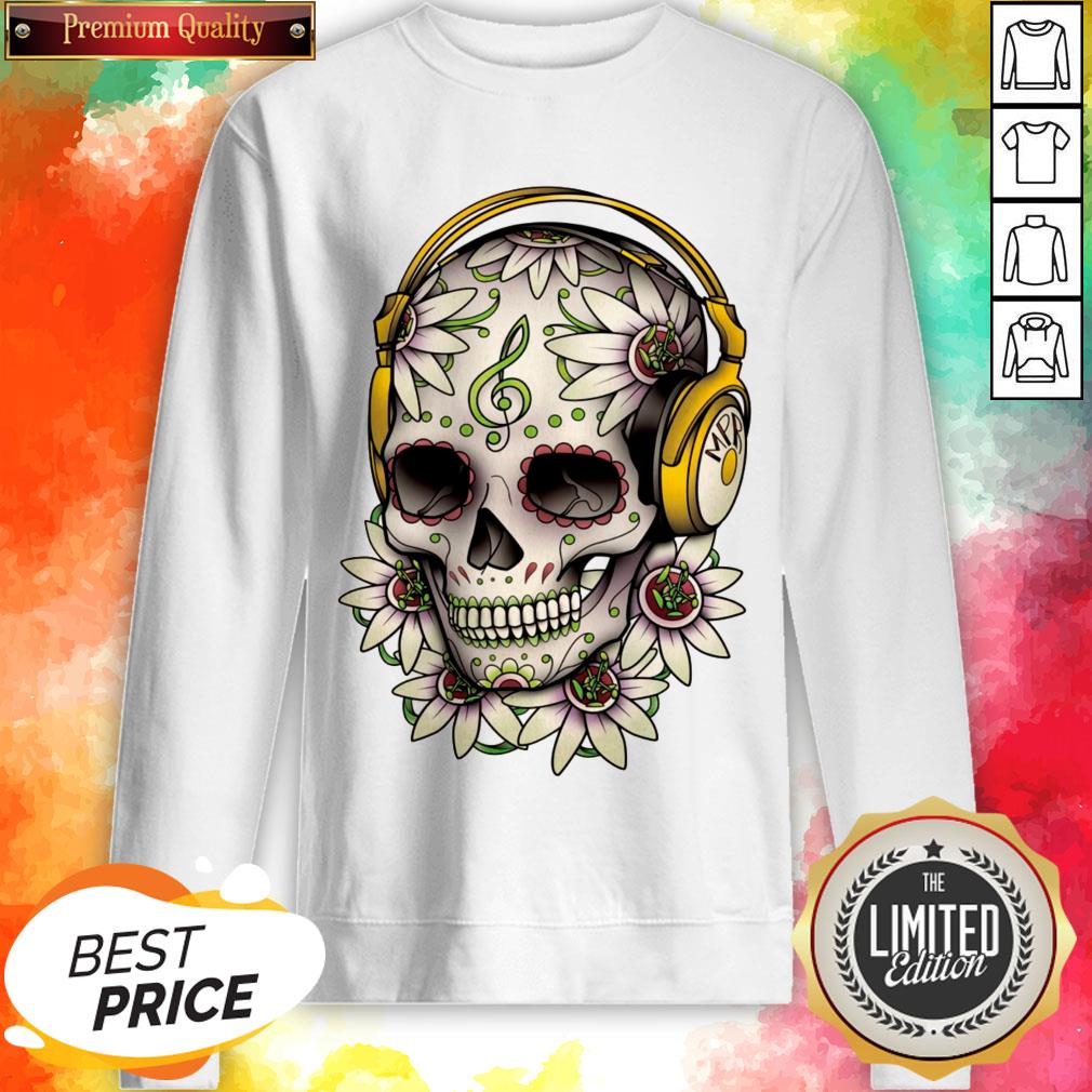 Dj Sugar Skull Headphones Music Halloween Day Of The Dead Muertos Shirt