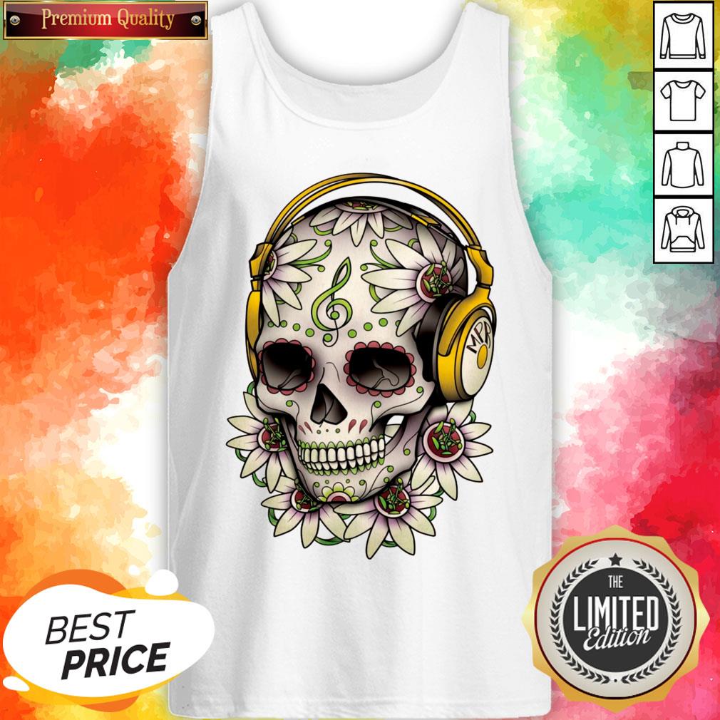 Dj Sugar Skull Headphones Music Halloween Day Of The Dead Muertos Shirt