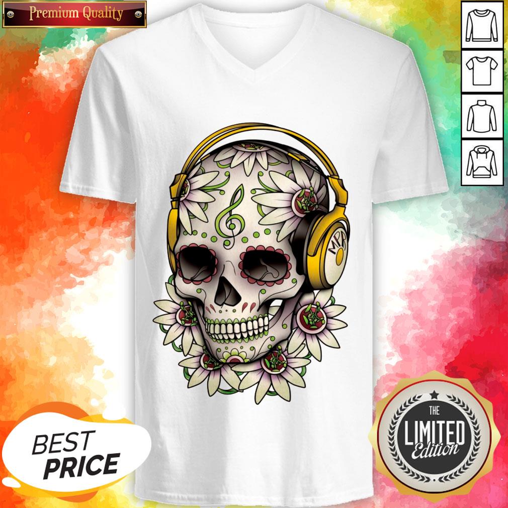 Dj Sugar Skull Headphones Music Halloween Day Of The Dead Muertos Shirt