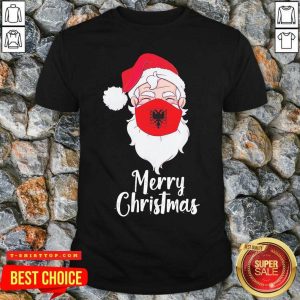 Santa Claus Face Mask Albania Flag Merry Christmas Shirt