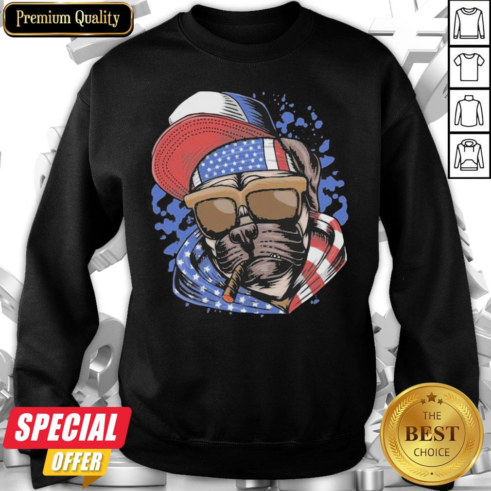 Funny Pug Smoking American Flag Shirt