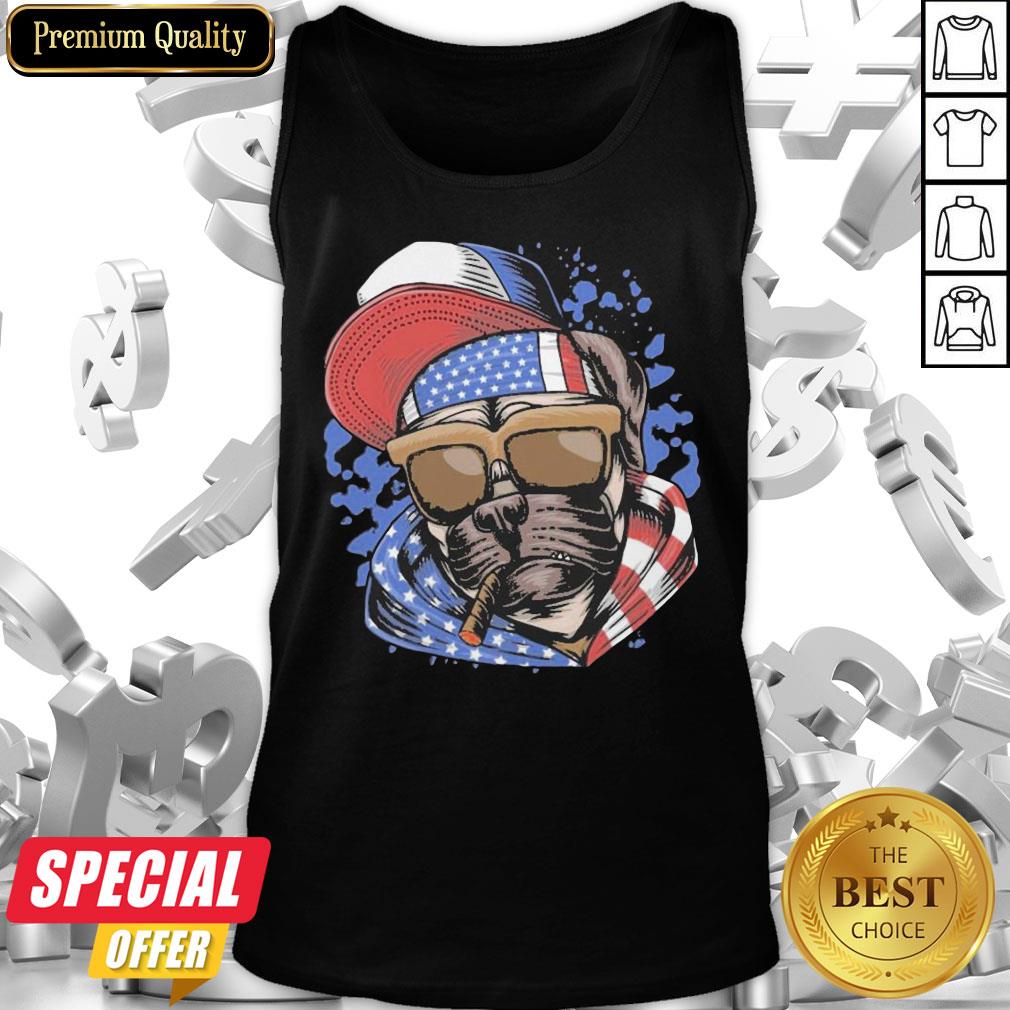 Funny Pug Smoking American Flag Shirt
