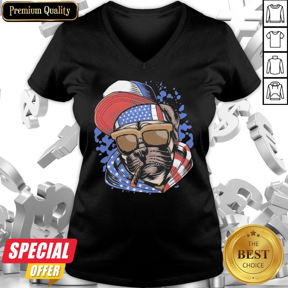Funny Pug Smoking American Flag Shirt