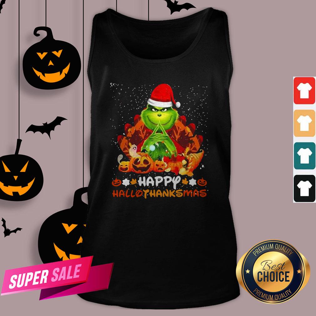 Grinch Santa Hat Christmas Happy Hallothanksmas Shirt