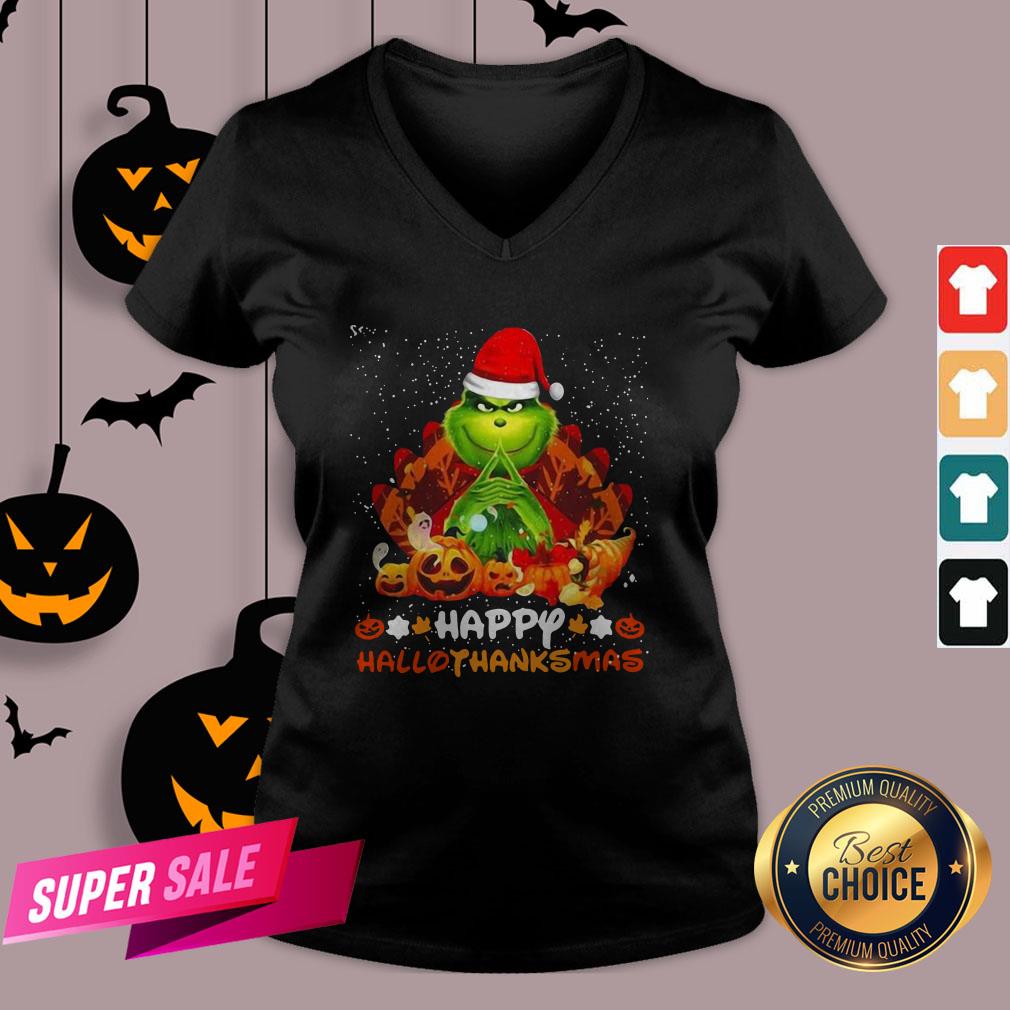 Grinch Santa Hat Christmas Happy Hallothanksmas Shirt