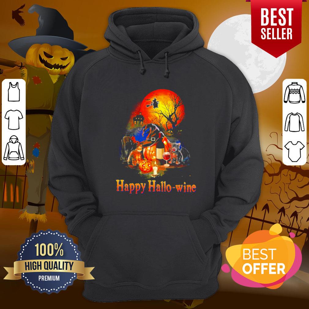 Happy Hallo Wine Cat Pumpkin Sunset Halloween Shirt