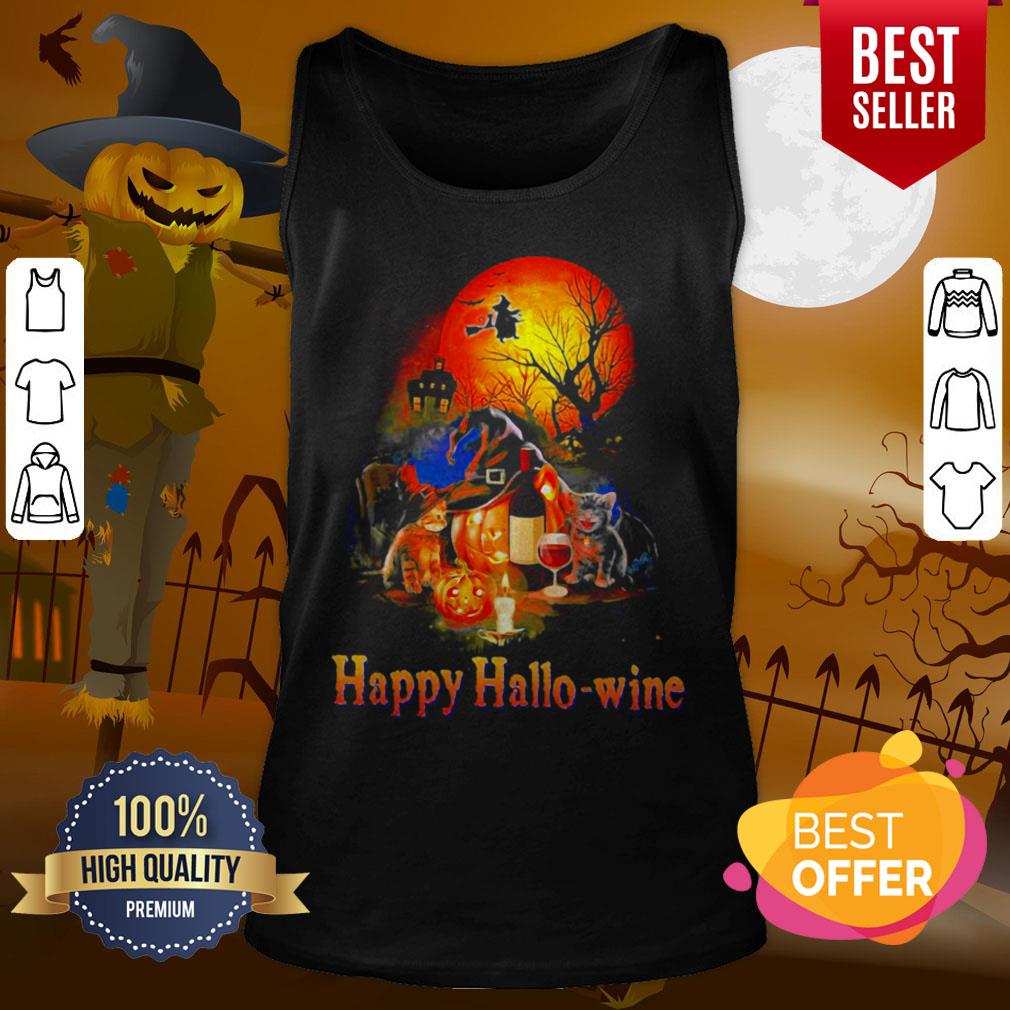 Happy Hallo Wine Cat Pumpkin Sunset Halloween Shirt