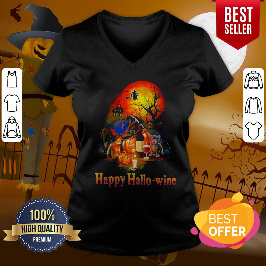 Happy Hallo Wine Cat Pumpkin Sunset Halloween Shirt