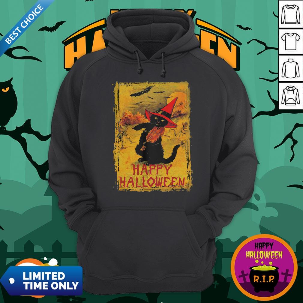 Happy Halloween Black Cat Playing Fiddle Premium Perfect Shirt