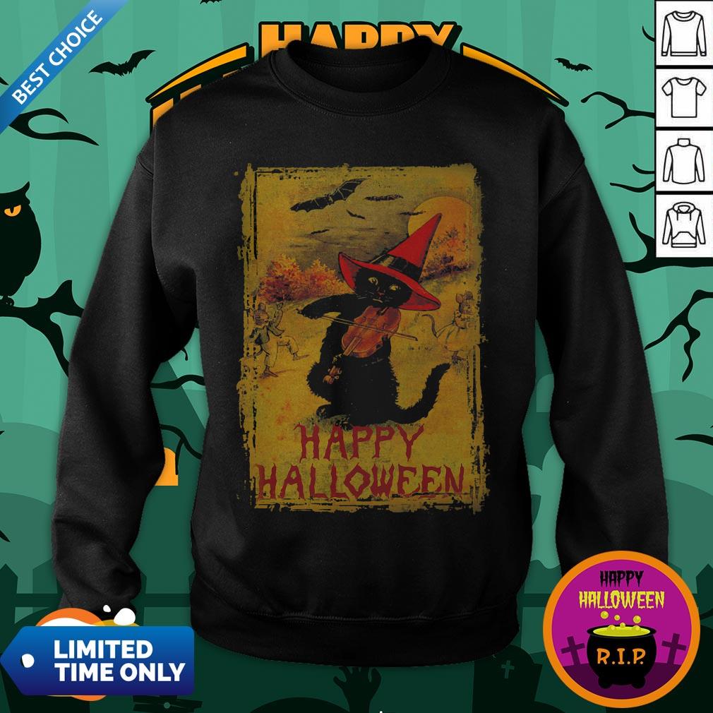 Happy Halloween Black Cat Playing Fiddle Premium Perfect Shirt