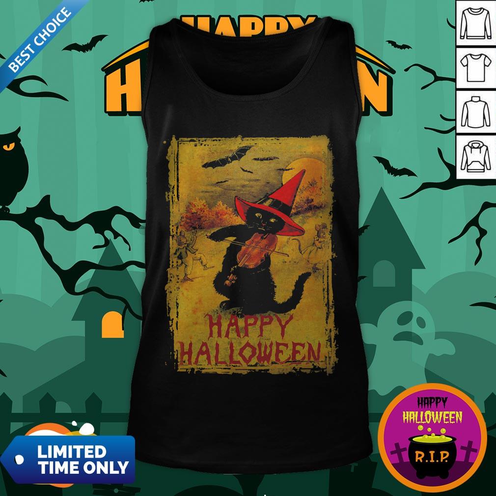 Happy Halloween Black Cat Playing Fiddle Premium Perfect Shirt