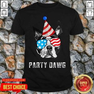 Top Boston Terrier Party Dawg Patriotic Dog And Sunglasses Gift T-Shirt