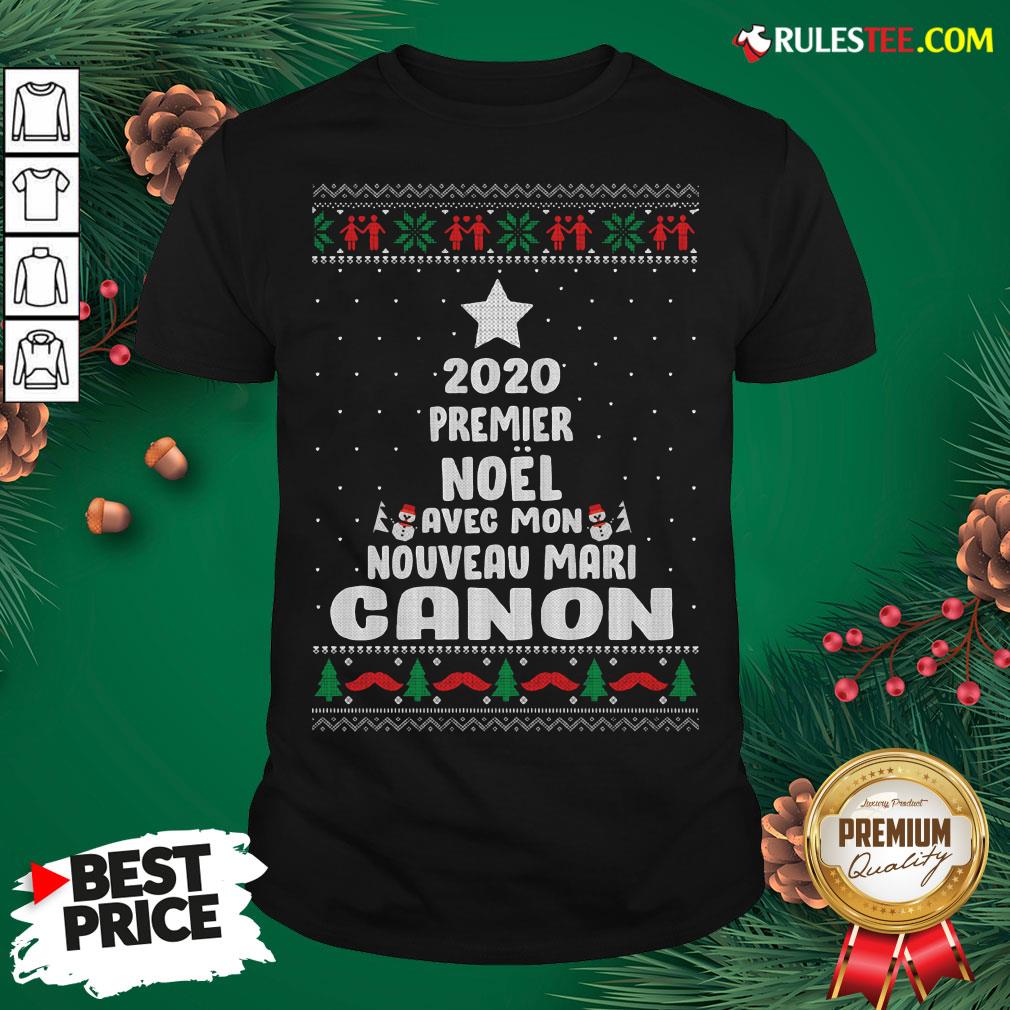 Nice 2020 Premier Noel Avec Mon Nouveau Mari Canon Ugly Christmas Shirt