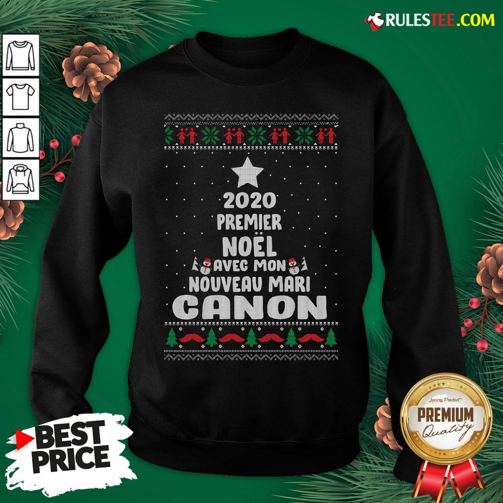 Nice 2020 Premier Noel Avec Mon Nouveau Mari Canon Ugly Christmas Shirt