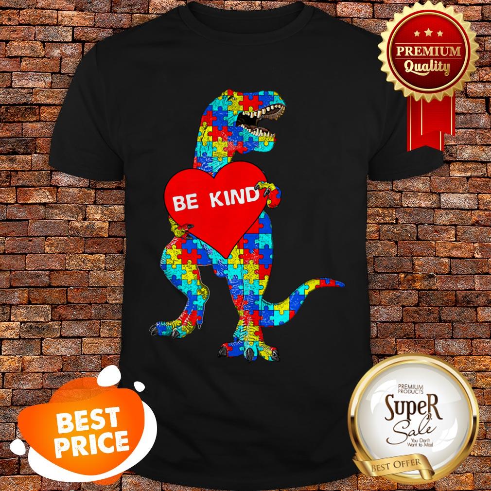 Nice Autism Awareness T Rex Dinosaur Be Kind Puzzle Shirt