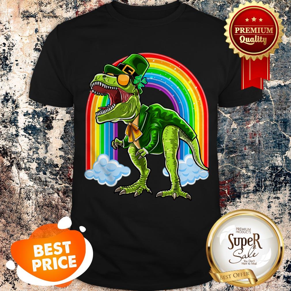 Nice St. Patricks Day T Rex Dinosaur Leprechaun Rainbow Shirt