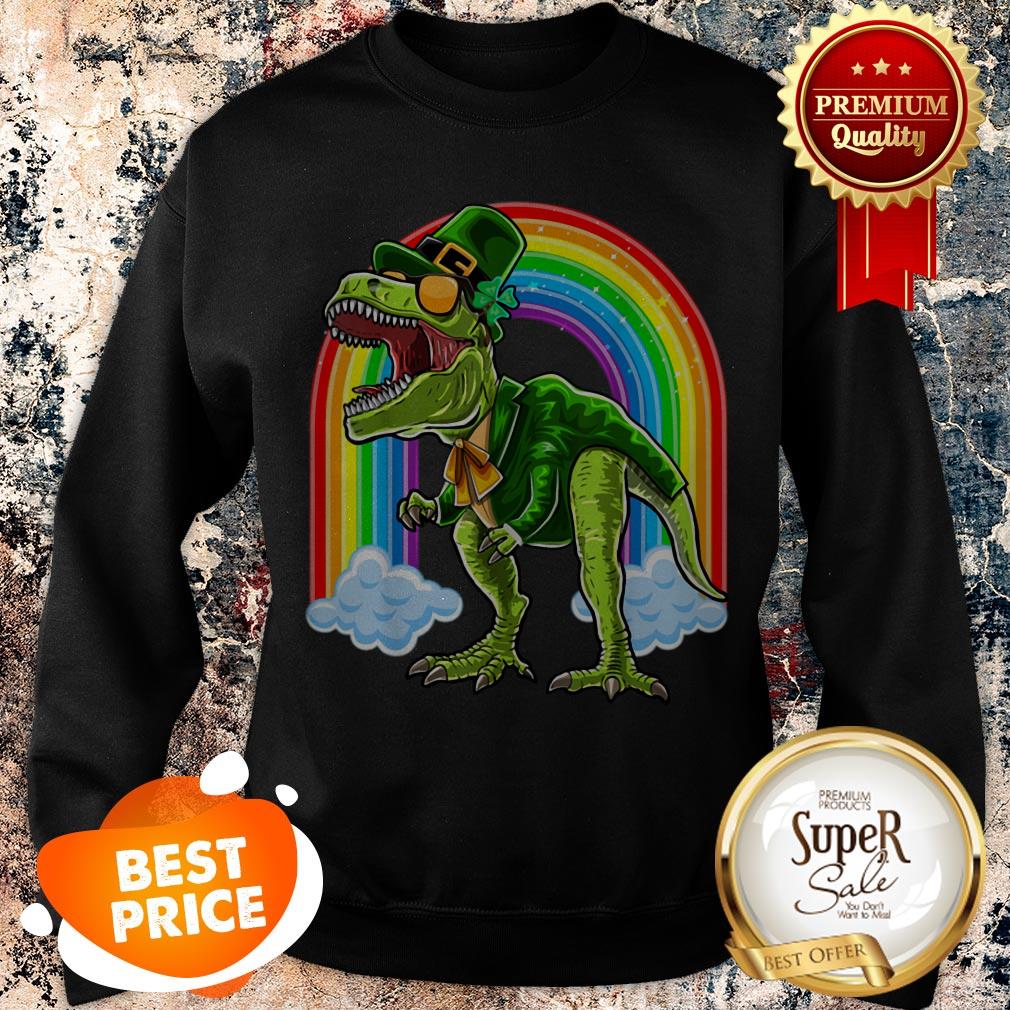 Nice St. Patricks Day T Rex Dinosaur Leprechaun Rainbow Shirt