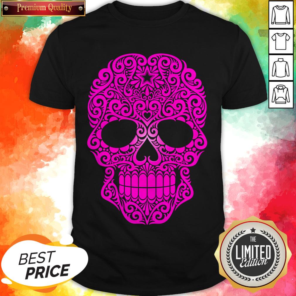 Pink Swirling Sugar Skull Day Of The Dead Shirt