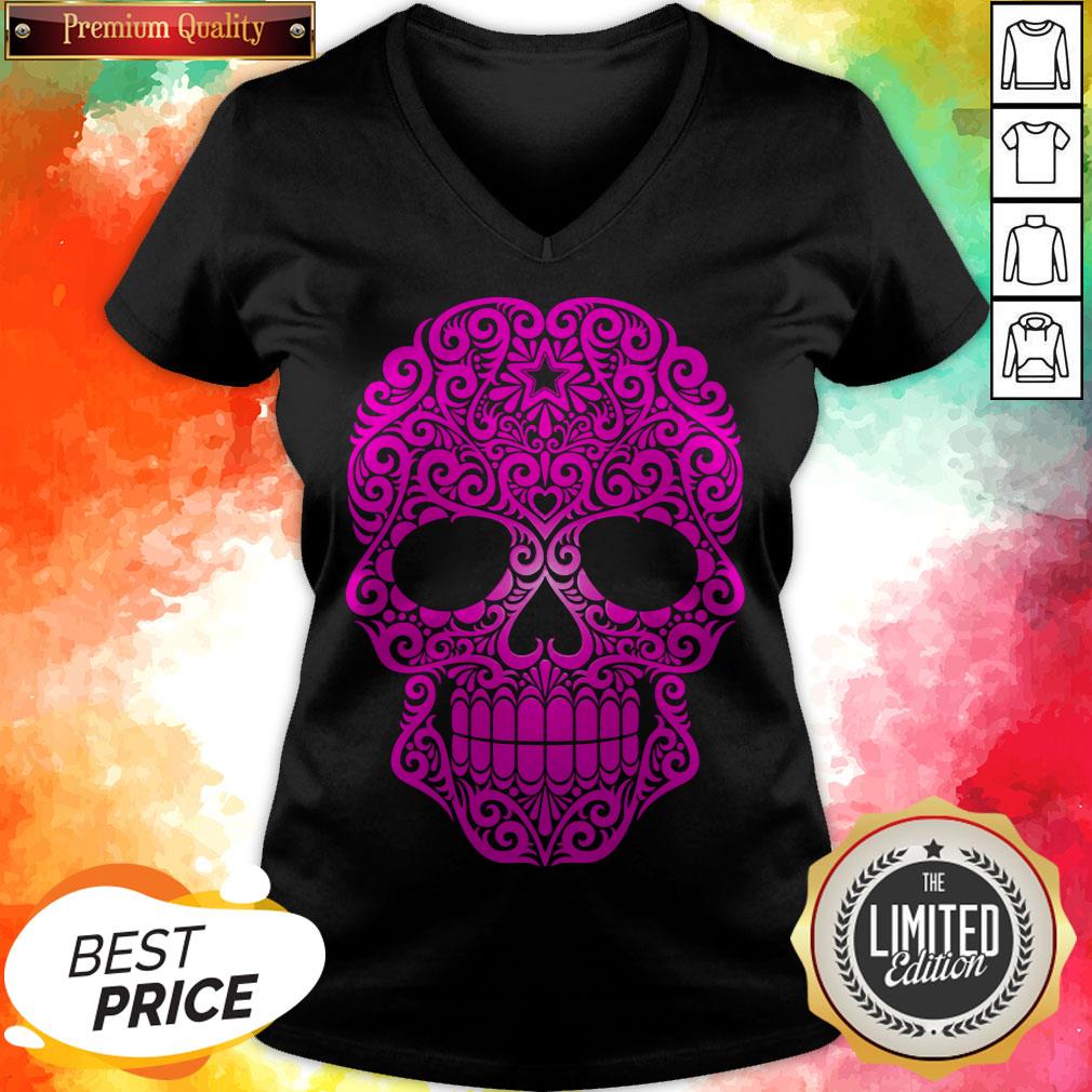 Pink Swirling Sugar Skull Day Of The Dead Shirt
