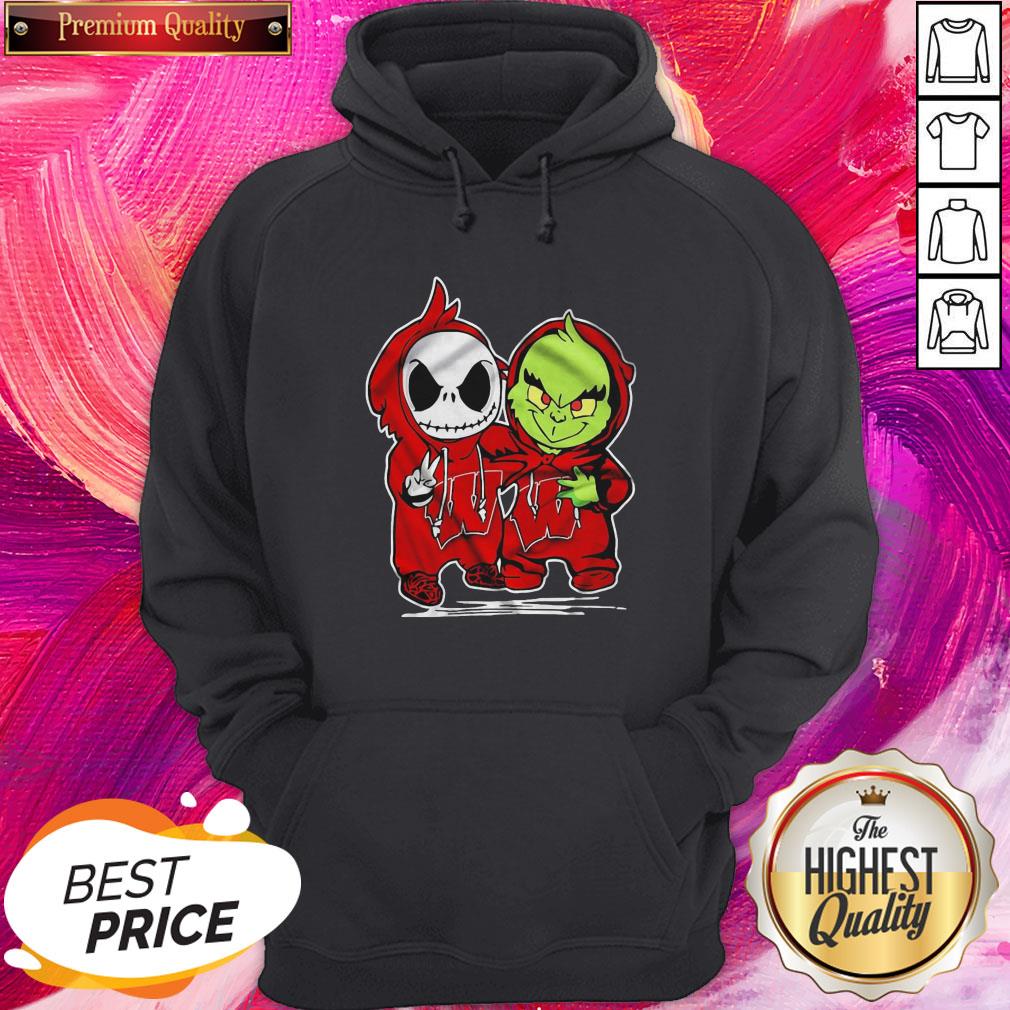 Pretty Baby Skeleton And Baby Grinch Wisconsin Badgers Shirt