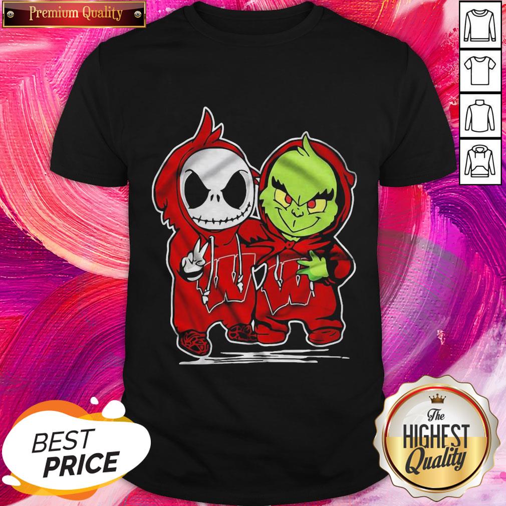 Pretty Baby Skeleton And Baby Grinch Wisconsin Badgers Shirt