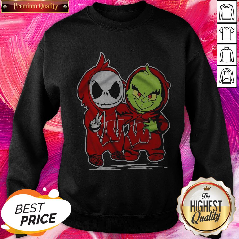 Pretty Baby Skeleton And Baby Grinch Wisconsin Badgers Shirt