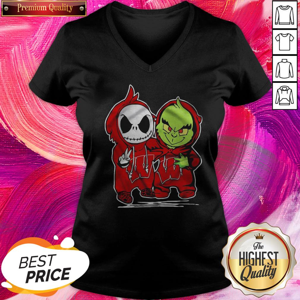 Pretty Baby Skeleton And Baby Grinch Wisconsin Badgers Shirt
