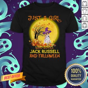 Just A Girl Who Loves Jack Russell And Falloween Pumpkin Sunset Halloween Shirt