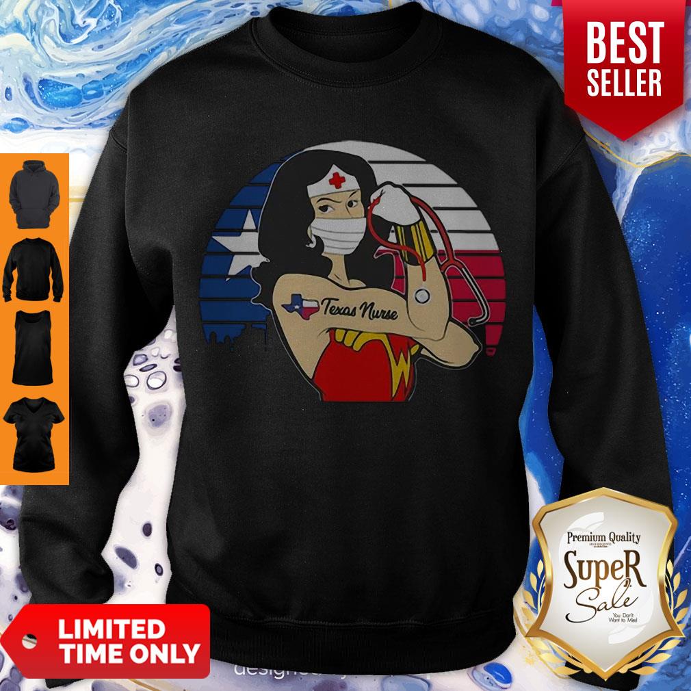 Nice Vintage Wonder Woman Texas Nurse Stethoscope Covid-19 Shirt