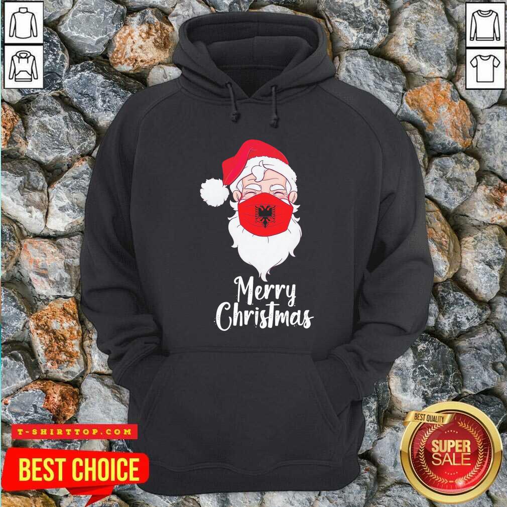 Santa Claus Face Mask Albania Flag Merry Christmas Shirt