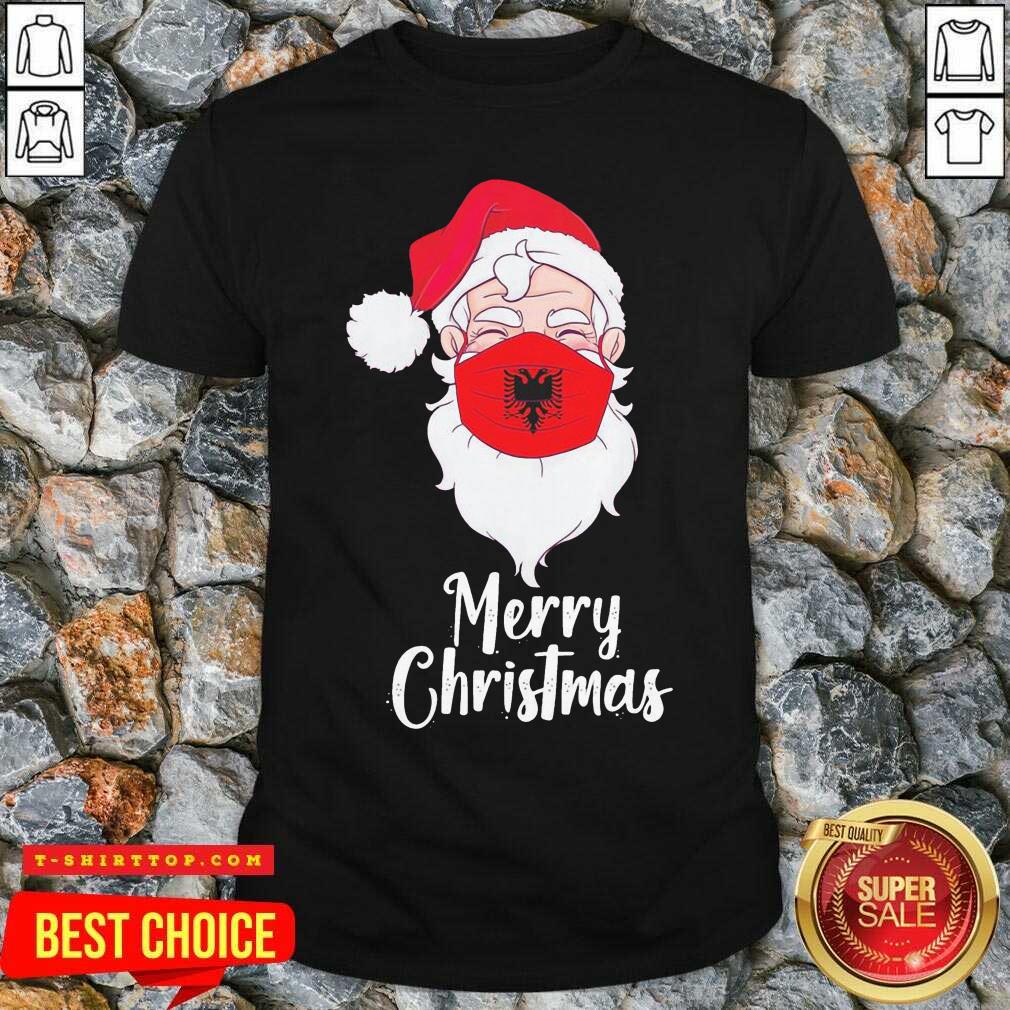 Santa Claus Face Mask Albania Flag Merry Christmas Shirt