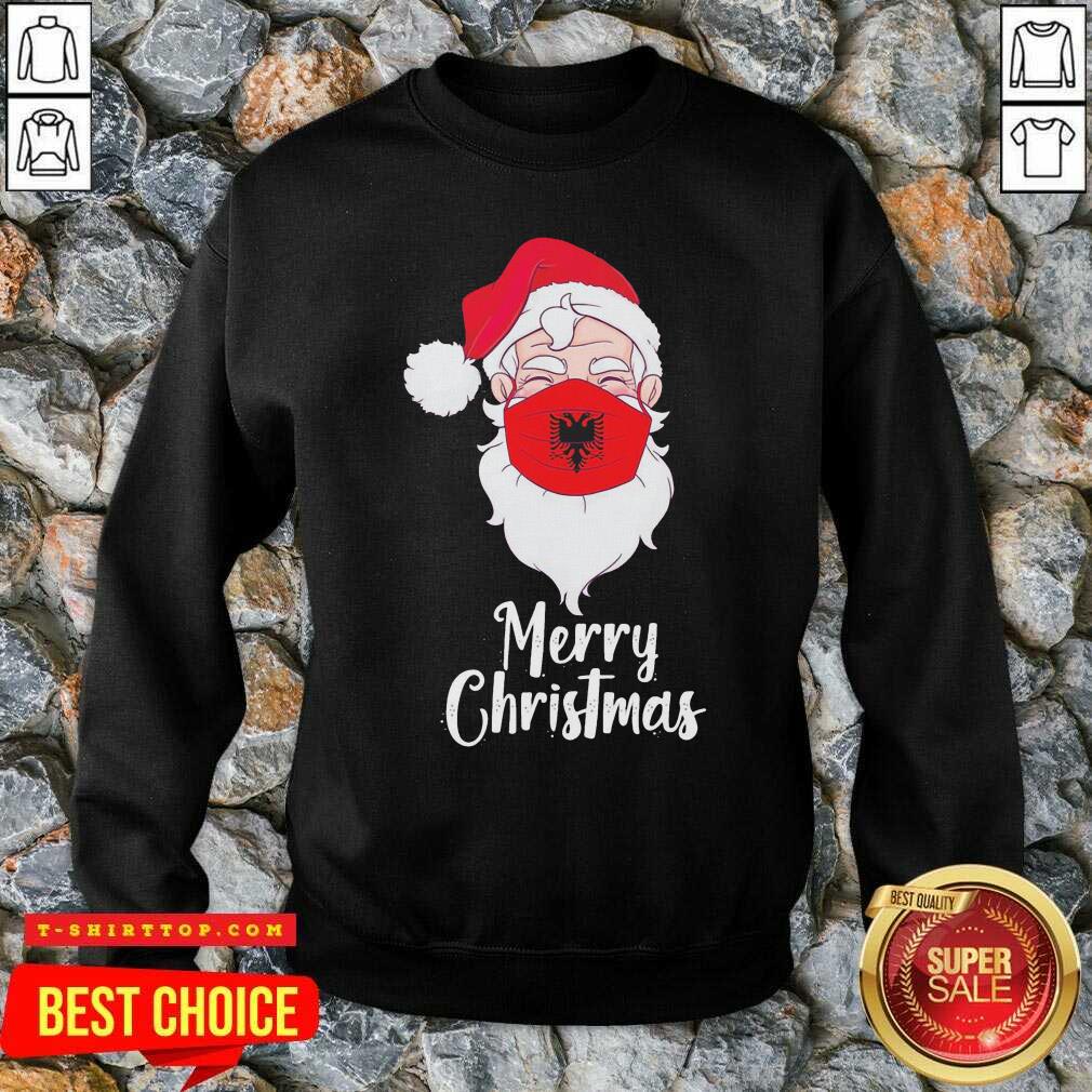 Santa Claus Face Mask Albania Flag Merry Christmas Shirt