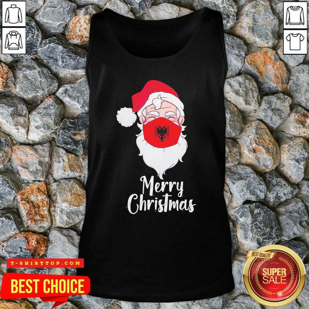 Santa Claus Face Mask Albania Flag Merry Christmas Shirt