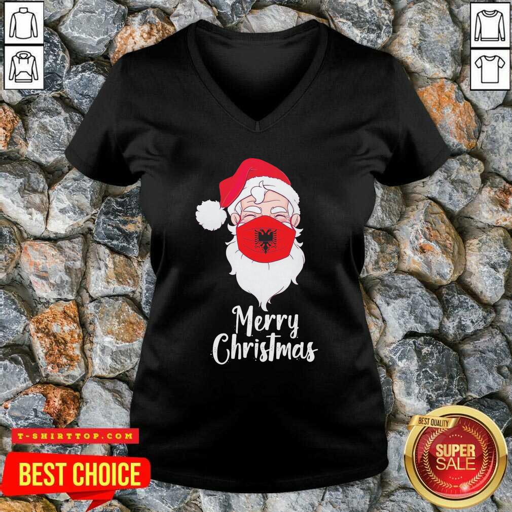 Santa Claus Face Mask Albania Flag Merry Christmas Shirt