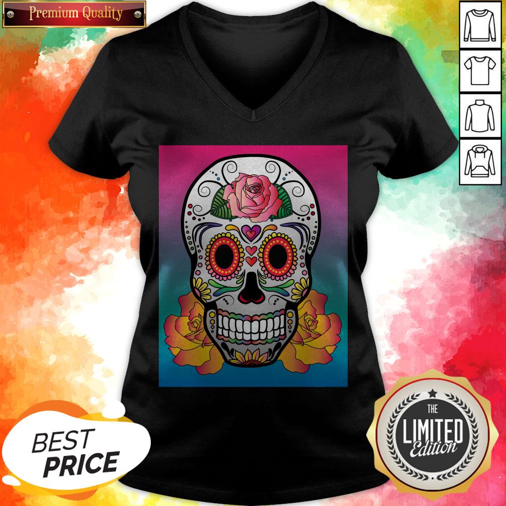Sugar Skull Flower Color Day Of The Dead Muertos Shirt