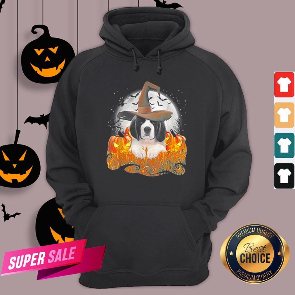 Top Cute Saint Bernard Dog Witch On Halloween Pumpkin Shirt