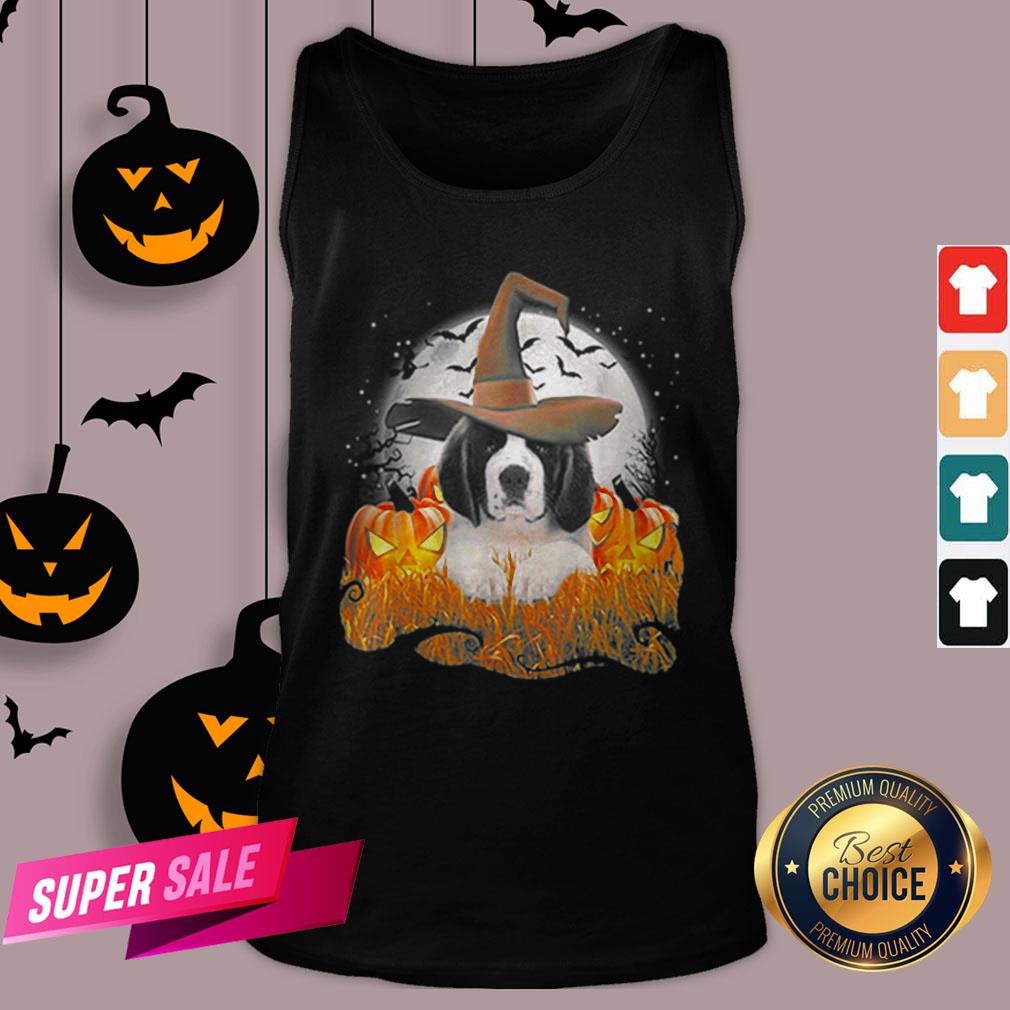 Top Cute Saint Bernard Dog Witch On Halloween Pumpkin Shirt