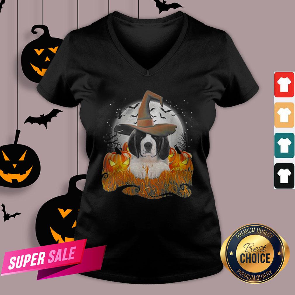 Top Cute Saint Bernard Dog Witch On Halloween Pumpkin Shirt