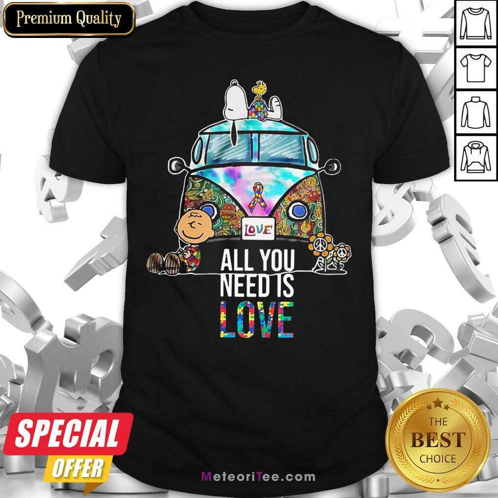 Top Hippie Bus Snoopy Charlie Brown All You Need Is Love Autism Shirt