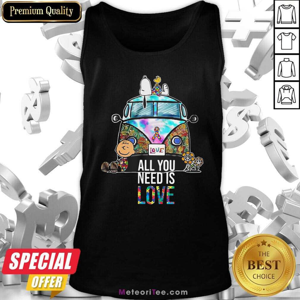 Top Hippie Bus Snoopy Charlie Brown All You Need Is Love Autism Shirt