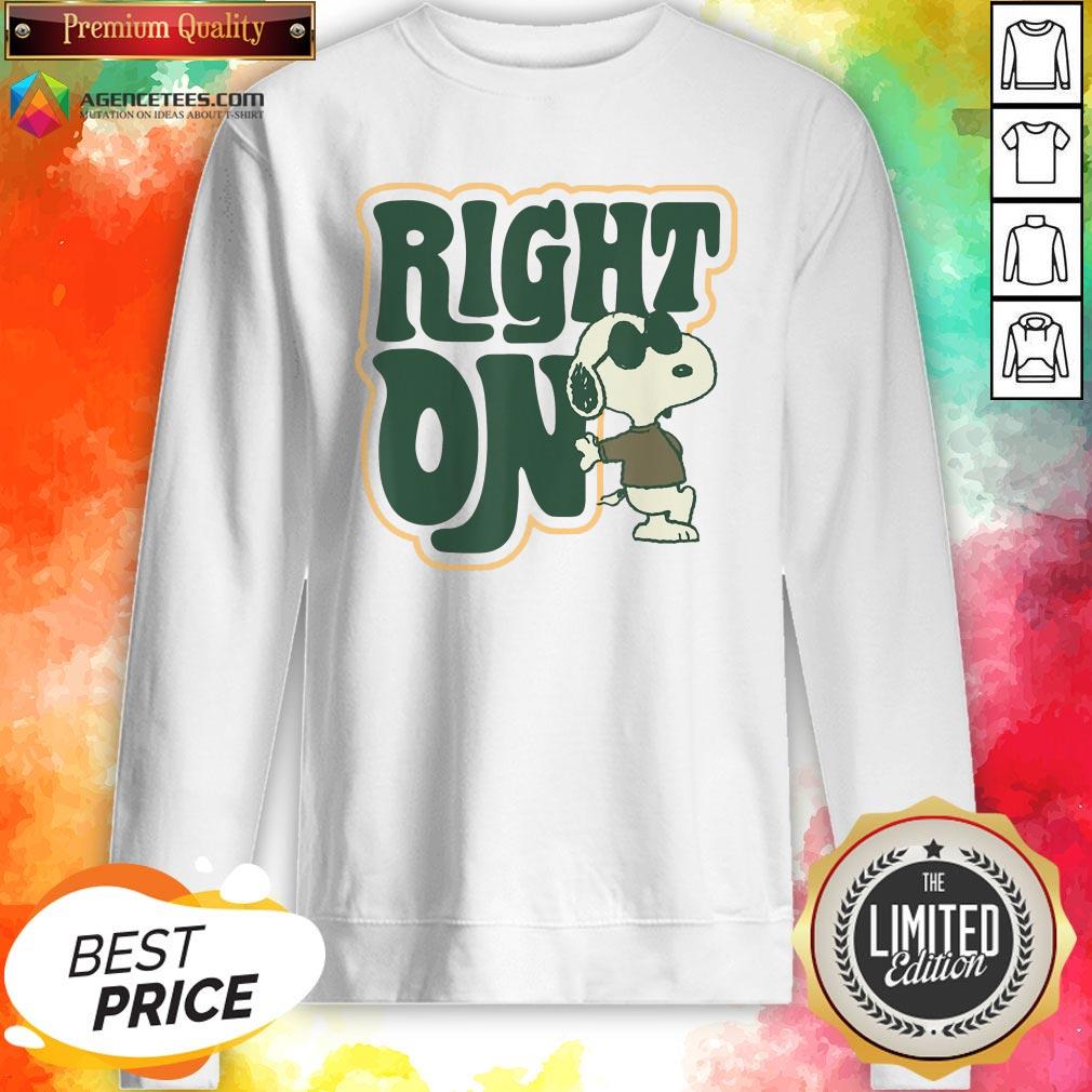 Top Peanuts Woodstock 50th Anniversary Right On Snoopy Shirt