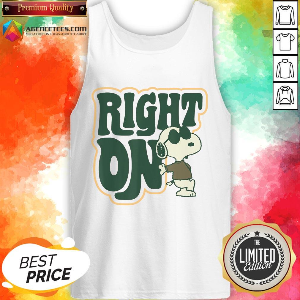 Top Peanuts Woodstock 50th Anniversary Right On Snoopy Shirt