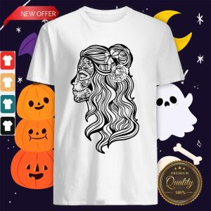 Black And White Beautiful Woman Skull With Smooth Hair Día De Los Muertos Shirt