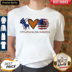 Chihuahua Love Heart Sunflower American Flag Veteran Independence Day Shirt