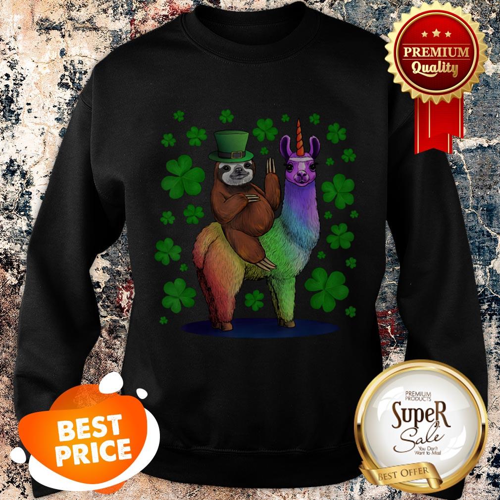 Nice Leprechaun Sloth Riding Llama Unicorn St Patricks Day T-shirt