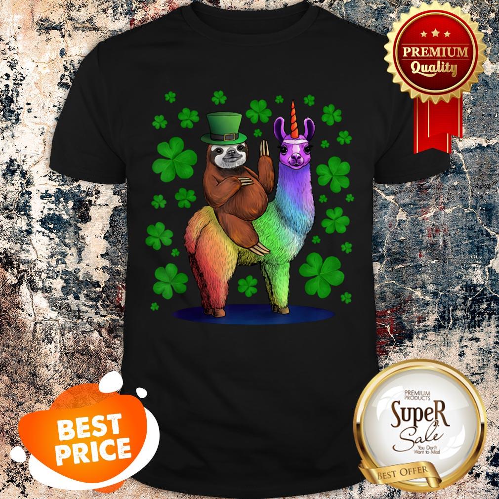 Nice Leprechaun Sloth Riding Llama Unicorn St Patricks Day T-shirt