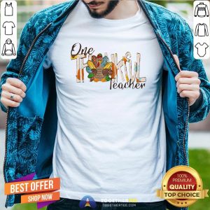 Happy One Thankful Teacher Thanksgiving Leopard Turkey Shirt