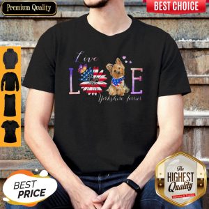 Yorkshire Terrier Live Love Paw Sunflower American Flag Veteran Independence Day Shirt