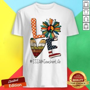 Love Steamteacherlife Peace Sunflower American Flag Shirt