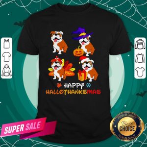 Cute Bulldog Happy Hallothanksmas Shirt